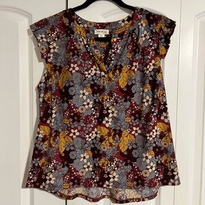 Faith & Joy cap sleeve shell blouse - purple mustard vintage floral